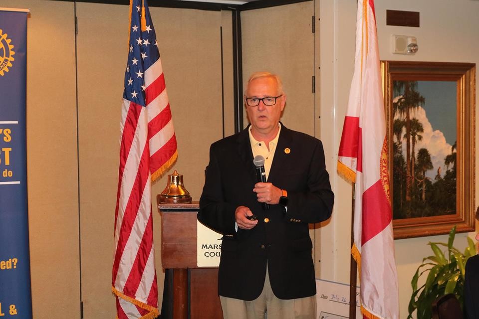 St. Johns River State College President Joe Pickens addresses the Rotary Club of Ponte Vedra Beach last Thursday, July 26 at Marsh Landing Country Club about workforce trends and how local colleges are striving to prepare students for the 21st century workforce.